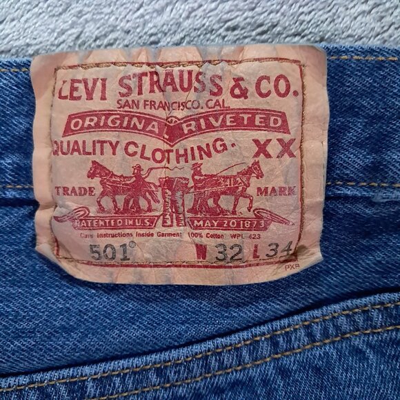 Levis 501 XX Jean Men 32x33, Tag 32x34 Blue Denim Button Fly Relaxed Straight - Picture 6 of 15